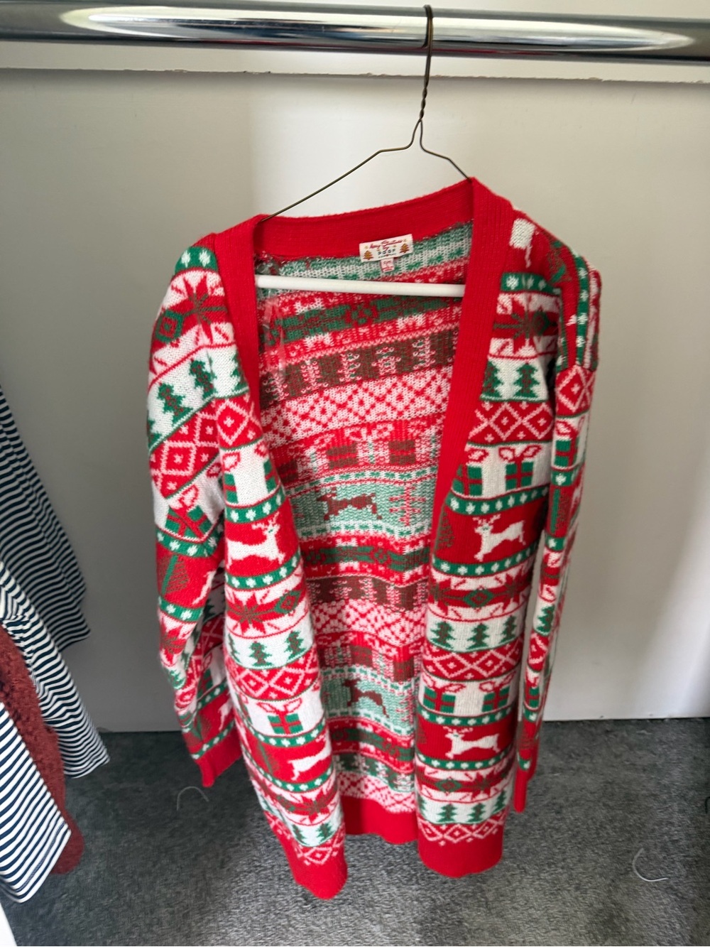 Merry Christmas by Poof Women’s Ugly Christmas Sweater red white size large